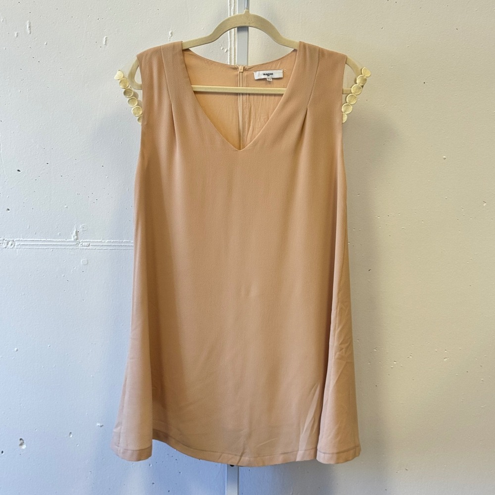 Suncoo Paris Calypso V-Neck Shift Mini Dress Peach Tan Sleeveless S16C03197